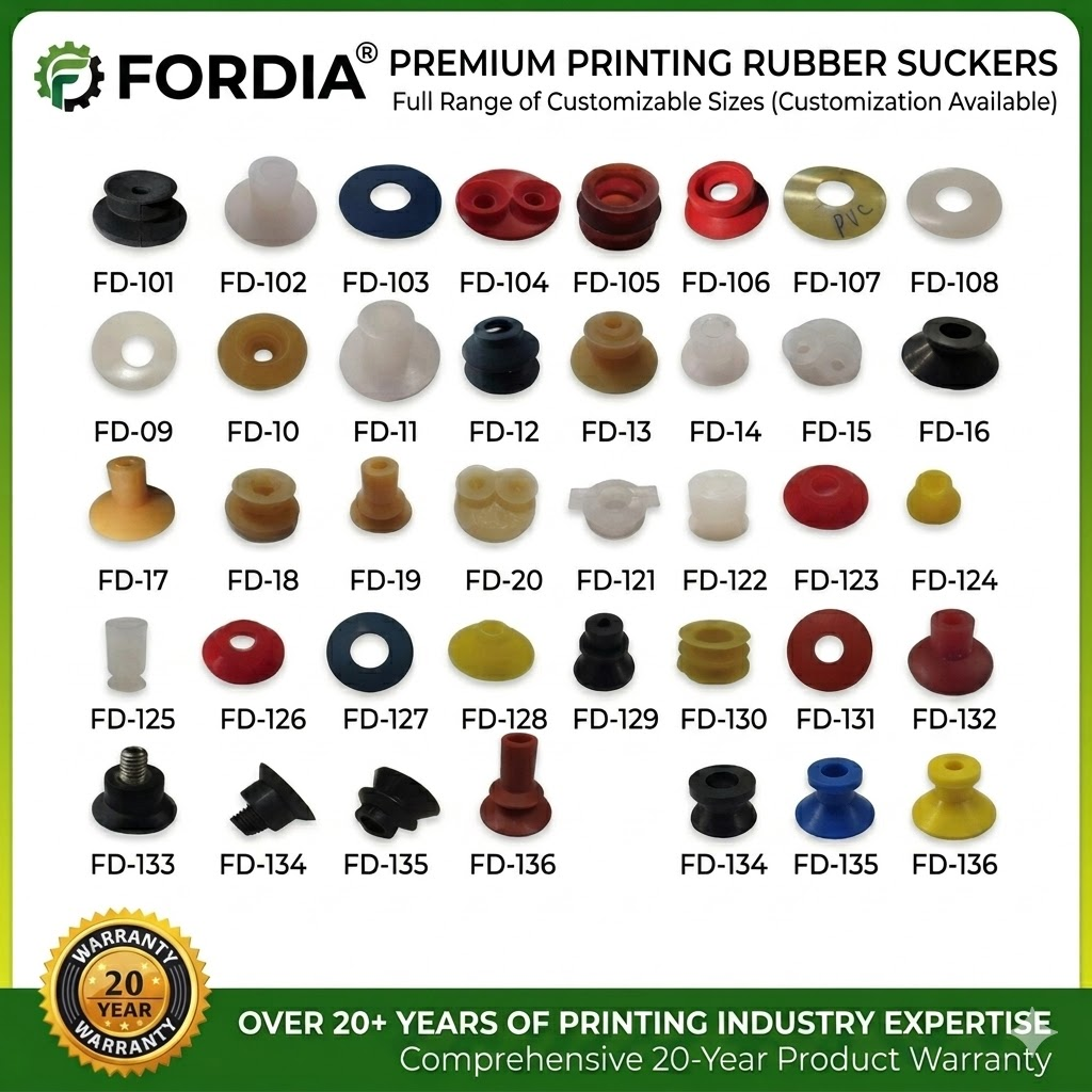 Assortment of precision engineered rubber suction cups