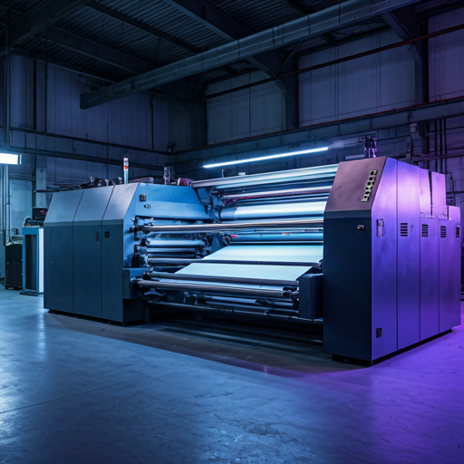 Modern flexo press with UV curing lamps in a high-tech industrial setting